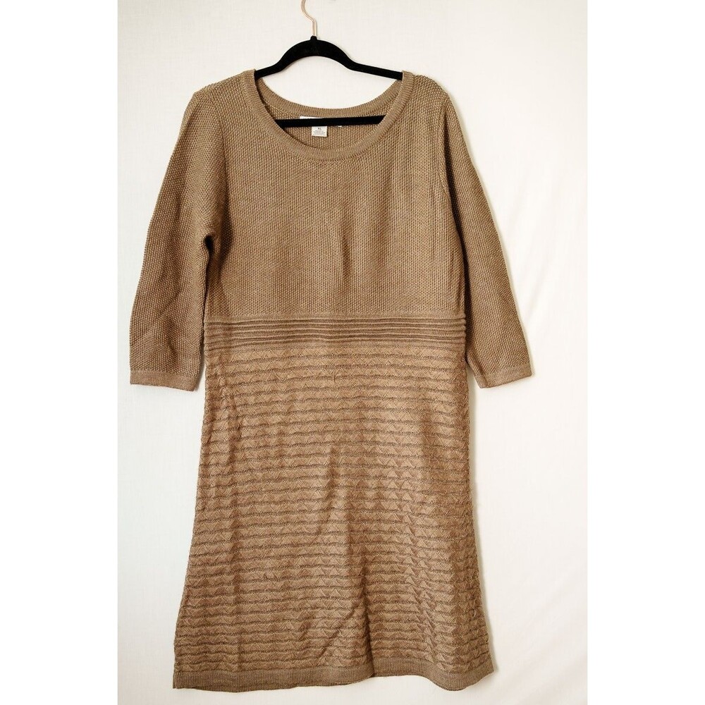Maggy London XL tan sweater dress office casual 3/4 sleeve